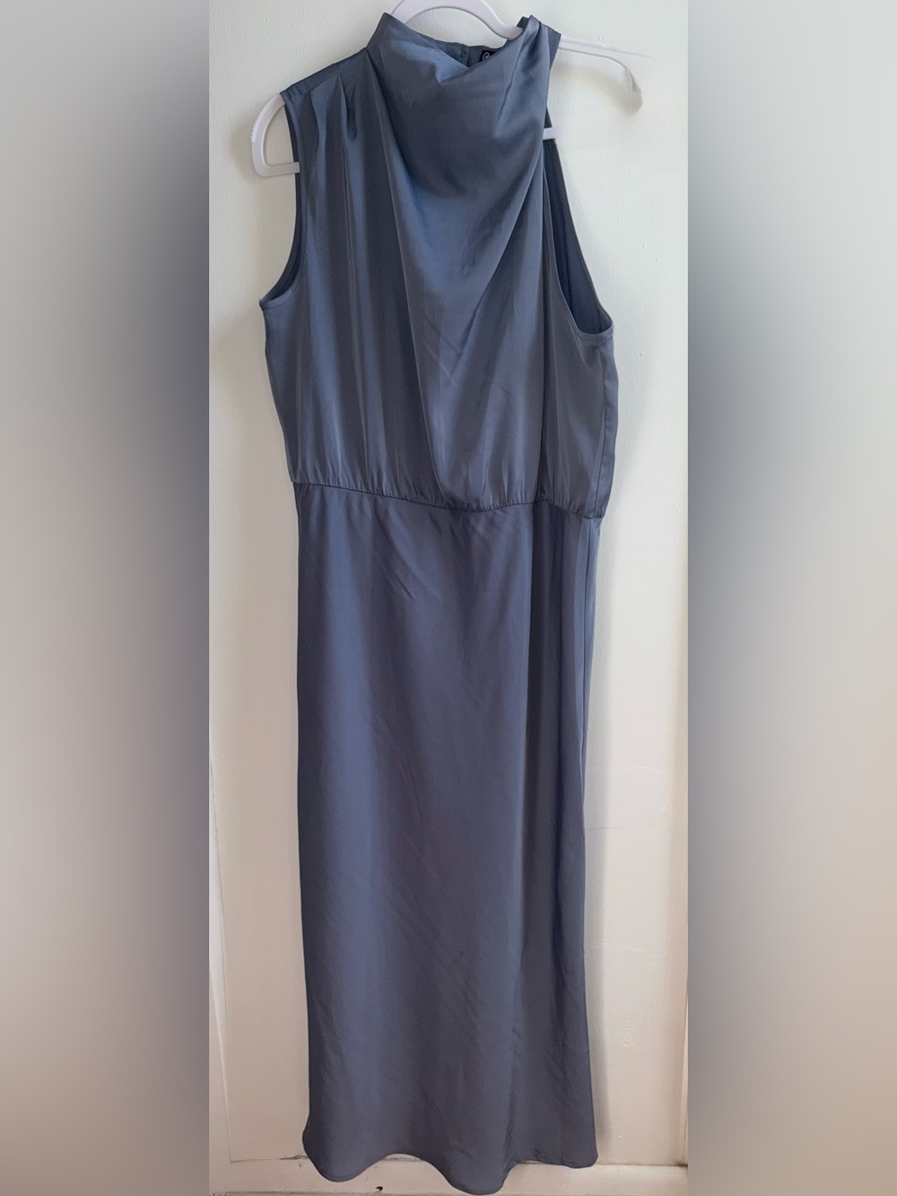 PrettyGarden Satin Mock Neck Maxi Dress Blue XL NWT Sleek Cocktail Event